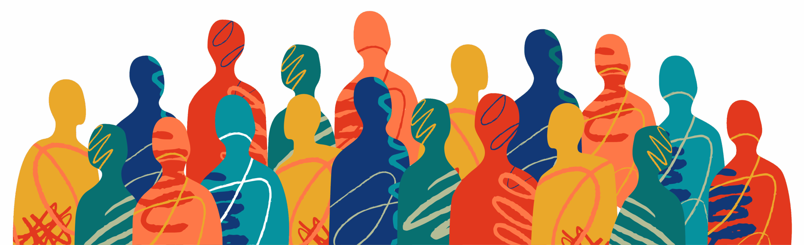 Praxis Lab Illustration An illustration of a number of silhouettes of different shapes and sizes to represent a diverse community.